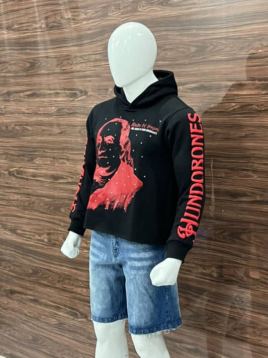 "Stacks of Benjin's" Black Cropped Hoodie