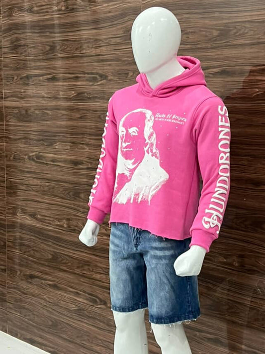 "Stacks of Benjin's" Pink Cropped Hoodie