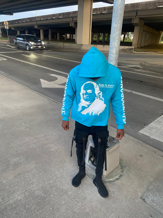 "Stacks of Benjin's" Blue Cropped Hoodie
